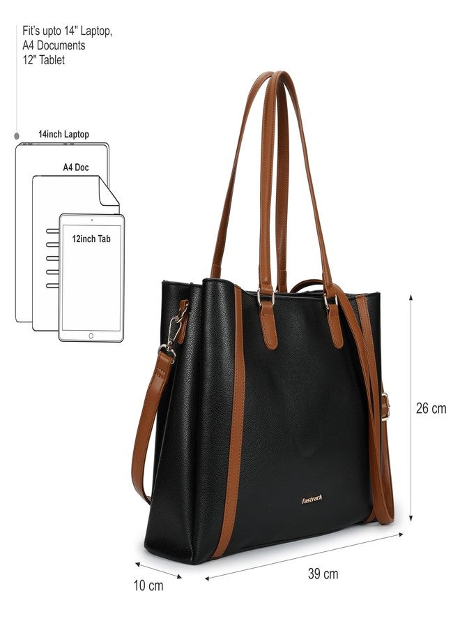 fastrack Structured Laptop Tote Bag for Women | Faux Leather Work Bag with 14-Inch Padded Sleeve, 3 Compartments, Zip & Magnetic Closure | Elegant Everyday Tote for Office, College & Commutes - Image 4